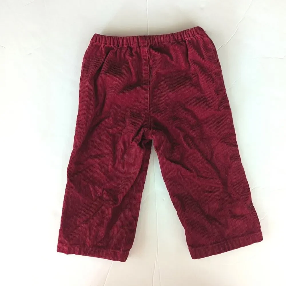 Ralph Lauren Pants Baby Girls Sz 12m Red Corduroy Dog Embroidered Preppy